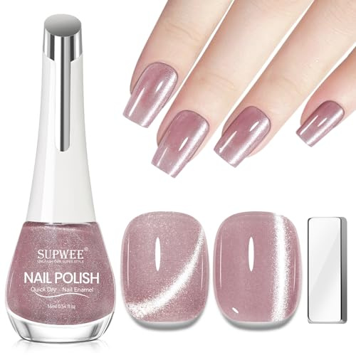 SUPWEE Cat Magnetisch Nagellack, 16ML Schnelltrocknend Cat Eye Nagellack mit Magnet Ohne UV Lamp Magnetischer Holografisch Glitzer Gel Oil Based Nail Polish DIY Salon 024