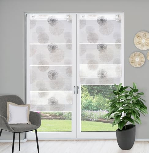 Magnetrollo Rawlins Stein inkl. Haken | Raffrollo mit Magnetraffung | Gardine ohne Bohren Montage direkt am Fenster (BxH 70x210cm)