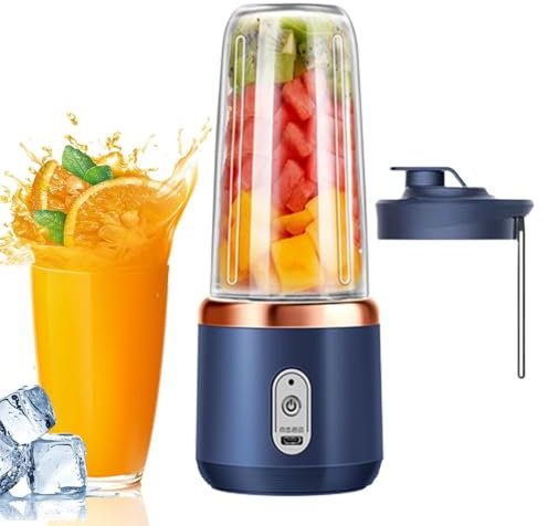 Blender Portable, 14 Oz Mixeur À smoothies Portable, Blender Électrique Multifonctionnel Avec Couvercle & 6 Lames, Rechargeable, Mixe Smoothies, Shakes Protéinés Et Glaçons