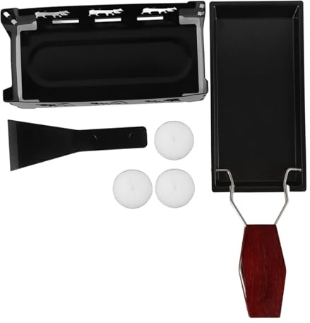 Angoily Portable Raclette Pan Set with Folding Wooden Handle, Non-Stick Cheese and Fish Raclette Grill, Mini Indoor Tabletop Griddle for Camping with 3 Candles Included