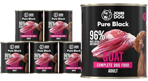 John Dog Hundenassfutter Pure Black Ziege - Premium Getreidefreies Hundefutter mit 96% Fleisch - Monoprotein Nassfutter für ausgewachsene Hunde 6 x 800g