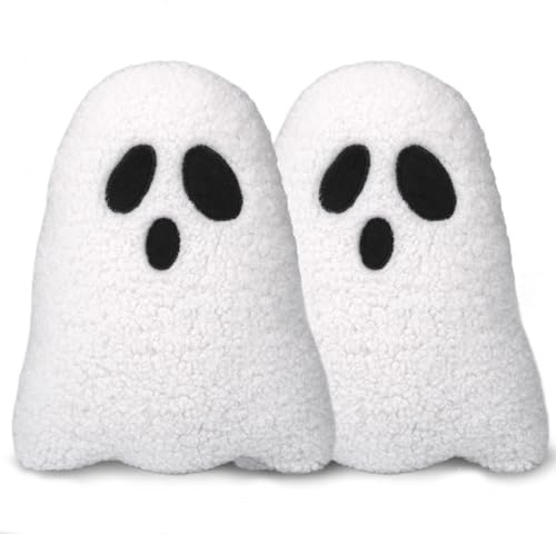 Vibbang 2pcs Halloween Ghost Plush Cushion Pillows 30cm, Halloween Throw Ghost Pillow, Ghost Cushion Covers, Ghost Spooky Cushion Sofa Bed Home Decor, Boo Basket Gifts