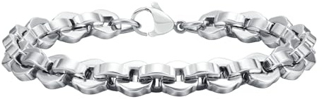 Beydodo Herren Armbänder Edelstahl, Männer Armband Silber 21CM 8.7MM Bohnenkette Gliederarmband Charms Armbänder Personalisiert Freundschaftsarmband