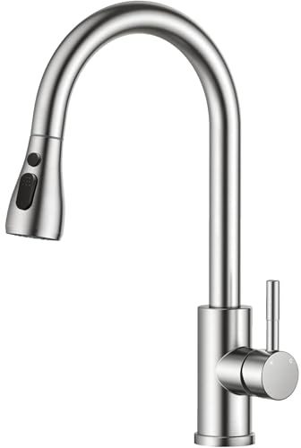 Aica Küchenarmatur ausziehbar, Hochdruck Wasserhahn Küche aus Edelstahl 360° schwenkbar Armatur Küche Mischbatterie Küche mit 2 Strahlarten, Gebürstetes