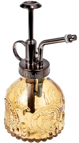 OSALADI Vintage Glas Sprühflasche mit Pumpmechanismus Kleine Pflanzenspritze aus Glas Braun Weiß Verlaufend für Zimmer und Gartenpflanzen Ergonomischer Griff Vielseitiger Blumensprüher