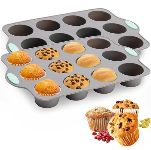 2 Stück Mini Muffinform aus Silikon mit Griffen – sichere Antihaft Backform für Muffins Cupcakes kleine Kuchen stabiler Halt beim Herausnehmen BPA-frei hitzebeständig leicht zu lösen Ø 4 x 3 cm