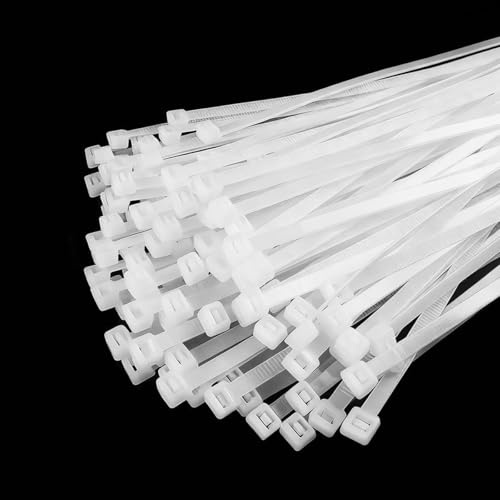 250 Pieces White Cable Ties, 300 mm x 4.5 mm Nylon Durable Clear Cable Tie | Self-Locking Zip Ties Clear, Heavy Duty White Zip Ties for Cable Management, Industrial, Workshops, Gardening and Living