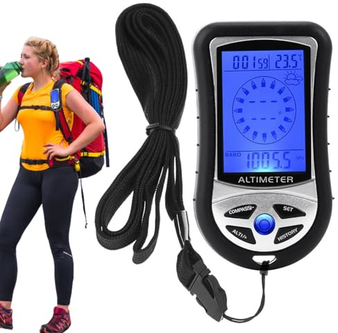 Elektronischer Höhenmesser: mit Temperaturanzeige und 8-in-1-Barometer, tragbares Messgerät | Wandern, Bergsteigen, Outdoor-Navigation, hintergrundbeleuchtetes Display mit Uhr,