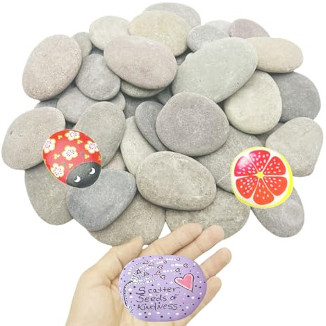 40 Stücke Steine zum Bemalen Flach 3-5 cm Gemalter Kies Dekosteine Mandala Malsteine Glatte Naturstein Strand Kiesel Flusskiesel für Bemalen Naturstein zum Basteln für Strand Kiesel Bunte Malerei