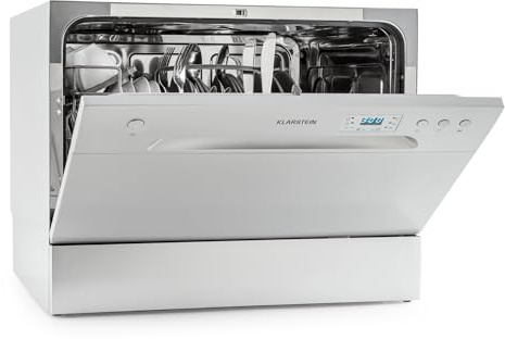 Klarstein Table Top Dishwasher, 6 Place Setting Mini Dishwasher, Quiet Operation Countertop Dishwasher w/ 6 Washing Programs, Compact Tabletop Dishwasher, Easy To Install Homes/Office Small Dishwasher