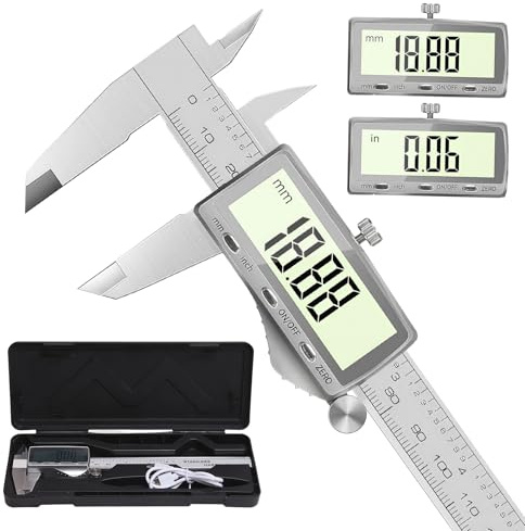 Rechargeable Vernier Caliper,150mm Digital Vernier Caliper, Digital CalipersInch with Large LCD Screen, Stainless Steel Caliper Measuring Tool with Mm/Inch Conversion