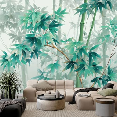 Fotomurales 3D hojas de bambú verdes 250x175 cm Papel Pintado Fotográfico, Decoración De la Pared Murales para Salón, Dormitorio, Habitación para Niños, Pared de TV