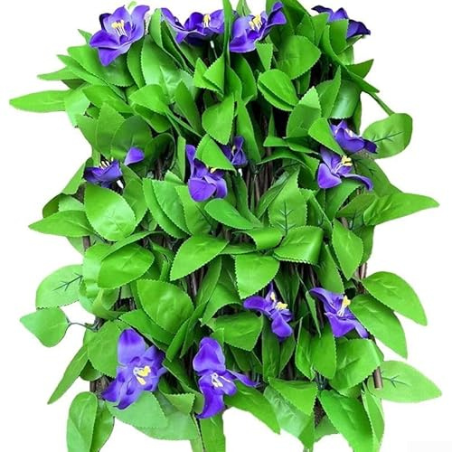 Valla de flores artificiales de 40 x 20 cm, 40 estilos de decoración de jardín con valla violeta, recinto de flores de plástico para exhibición en el patio (40 cm)