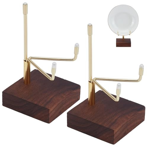 WEBEEDY 2 supporti in legno di noce, con braccio regolabile in metallo per esposizione di rocce, supporto piccolo per piatti, immagini, oggetti da collezione, foto, decorazione per la casa, altezza