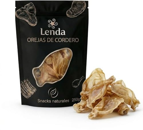 Lenda Oreja de Cordero Deshidratada - Snacks Naturales para Perros Ricos en Colageno - Chuches Masticables Naturales para Perro - Premios y Golosinas - Salud Dental sin Adictivos ni Conservantes 250g