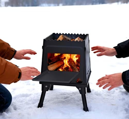 Outdoor Black Firewood Stove, Portable Wood Burning Camp Stove with Folding Legs, Outdoor Cooking