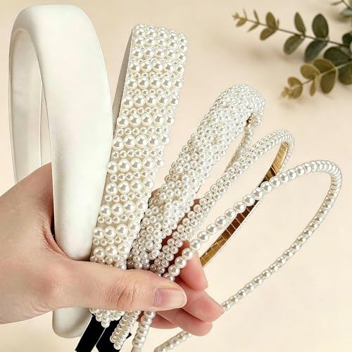 5 Stück Perlen Haarreifen für Damen Mädchen Weiße Braut-Stirnbänder für Hochzeitsfeiern Modische Braut Haarbänder Elegante Rutschfeste Hochzeit Haarschmuck Geschenke für Partys Accessoires