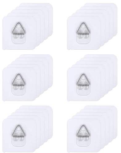 30 Piezas Ganchos Adhesivos para Cuadros, Kit de Colgado sin Taladrar, Ganchos Invisibles Autoadhesivos para Platos, Fotos, Marcos y Decoración de Pared, Alta Resistencia (Transparente1)