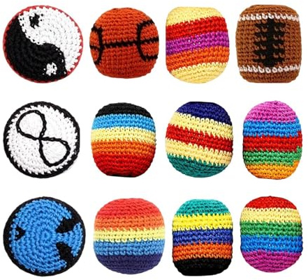 Tyinerc Pelota De Ganchillo Footbag Hecha A Mano,12 Piezas Portátiles Coloridas Hechas A Mano | Footbag Tejido A - para Parque Patio Playa Práctica Individual Juegos En Grupo Adultos Adolescentes