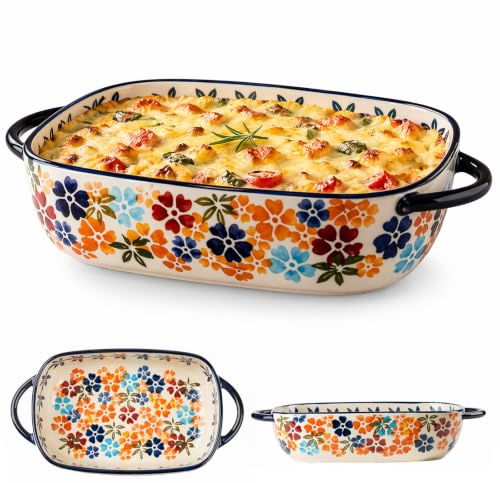Casserole Dish, Large Ceramic Oven Dish with Handles，A-Vintage Floral