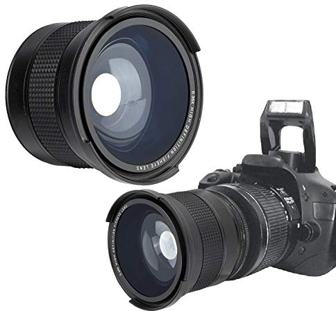 Mimdixy Lente Ojo de 58 mm, Lente Gran Angular Ojo de Metal súper Gran Angular 0.35X para cámaras SLR DSLR Aleación Aluminio y magnesio Negro, 7.5x6x5cm