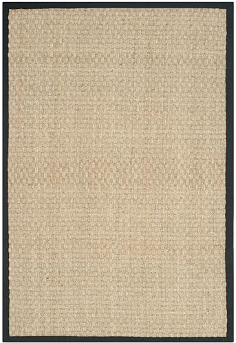 Safavieh Alfombra De Fibra Natural Sala de Estar, Comedor, Dormitorio - Natural Fiber Collection, Pelo Corto, Natural y Negro, 122 X 183 cm