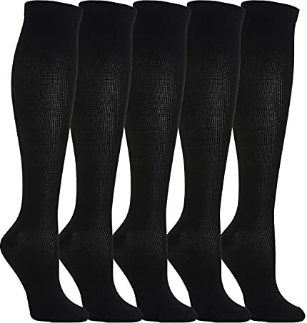 5 Paia di Calze a Compressione Graduata per Uomo E Donna, per Sport, Running, Corsa, Escursioni, Ciclismo, Giri in Bici, Sportive, Gravidanza, Viaggi in Aereo (M, Nero)