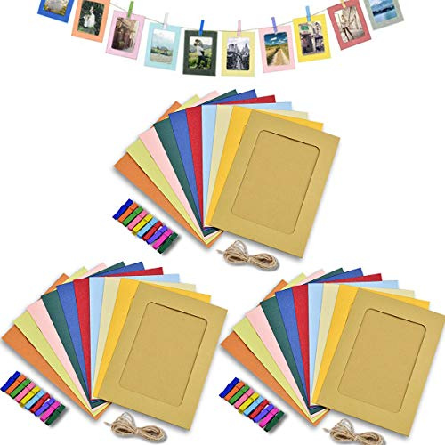 Enenes Paper Photo Frame, 5x7 Inch Kraft Paper Picture Frames, 30 PCS DIY Cardboard Photo Frames with Wood Clips and Jute Twine