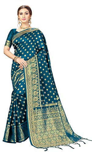 Nivah Fashion Kanjivaram Banarasi Art Silk Sari da donna con camicetta, Blu ottanio