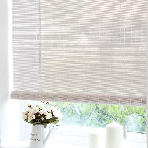 X1NGFU Weiße Bambusrollos Blickdicht,Fenster-Rollo Bambus Für Innen,Bambusrollo 70% Lichtfilter-Rollo,Sichtschutz Rollo Seitenzugrollo,for Indoor Und Outdoor,Teehaus,Mit Beschlag (100x120cm/39x47in)