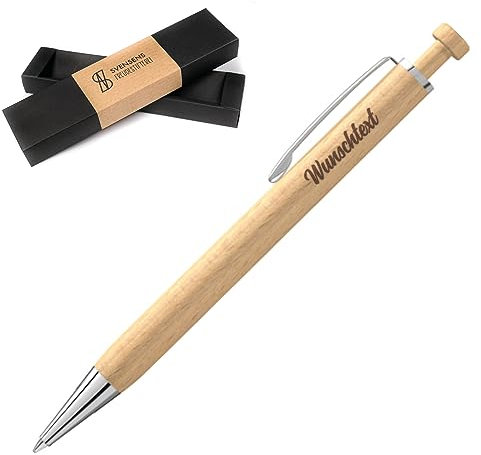 Freudestifterei Personalisierter Edler Holz Kugelschreiber Stift mit Name Gravur | Geschenk für Geburtstag, Abschied, Weihnachten | nachhaltig | Buchenholz | blauschreibend