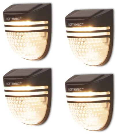 HOFTRONIC - 4er Set Solar Außenleuchte Wand mit Dämmerungsschalter Tropo 3000K Warmweiß Solarlampen Außen Wand 120x90x52,5mm (LxBxH) IP65 wasserdichte Laterne Schwarz für Wand auf Solarenergie