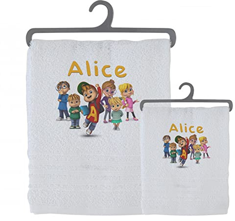 Set 2 asciugamani personalizzati da bagno asciugamano viso asciugamano ospite stampa personalizzata idea regalo bagno doccia biancheria casa cotone bambini cartoni Alvin And The Chipmunks Superstar 2