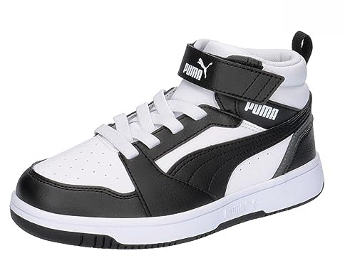 PUMA Unisex Kinder Rebound V6 Mid Ac+ Ps Sneaker, Puma White Puma Black Shadow Gray, 33 EU
