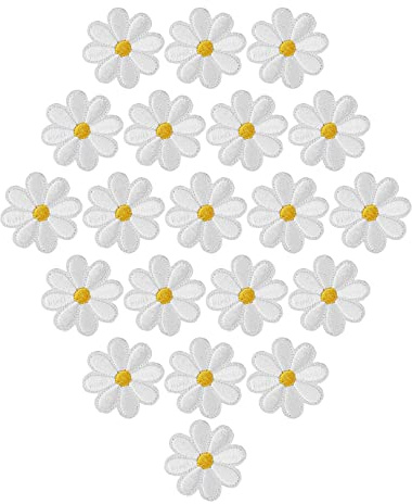 Jeufun 20pcs Daisy Patch, Embroidered Flower Applique, Sew On/Iron On Patches for DIY Crafts, T-Shirt, Pants, Bags, Hat, Jeans - Repair and Embellishment