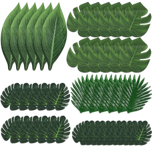 Ezydka Künstliche Palmenblätter 48 Stück Palmenblätter Deko, Tropische Blätter Monstera Blätter, Palmblätter Dschungel Deko für Heimdekoration Party Dekorationen Hawaiian Dschungel Strand Party