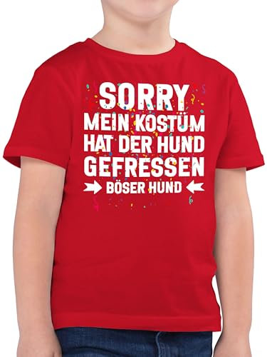 Kinder T-Shirt Jungen - & - Sorry Mein Kostüm hat der Hund gefressen Konfetti I Karneval Kostüm Fasching Ersatzkostüm Fasnacht I Fastnacht - 164 (14/15 Jahre) - Rot - Faschings Shirt Jeck Tshirt