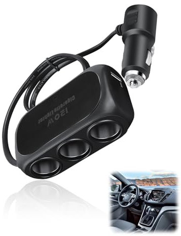 Car Cigarette Lighter Splitter 3 Sockets 12V/24V Car Charger Adapter with 2 USB Ports 120W Fast Charge Power Outlet Splitter with LED Charging Indicator for Phones Tablet Car Camera Dash Cam