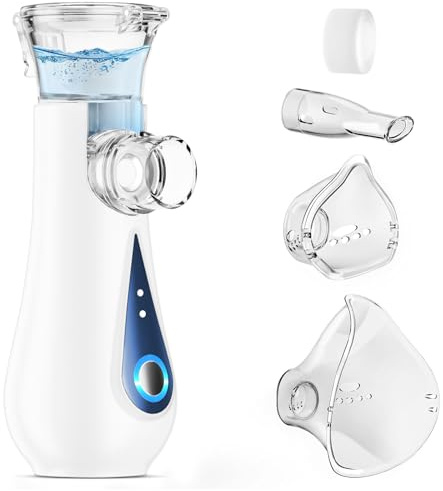 GIBOHOM Nebulisateur Inhalateur pour Adultes, Nébuliseur Portable Aérosol Bebe, Rechargeable USB-C Nebulisateur Medical, Inhalateur Silencieux avec 2 Masques et 1 Embout, Bleu