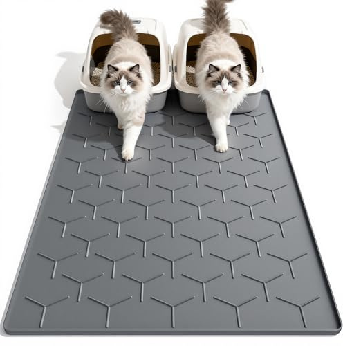Garoopion Silicone Cat Litter Mat Large 40 X 28, Easy to Clean, Dark Gray | Large Size Waterproof Silicone Mat with Raised Edges, Catch Litter, Protect Floor from Urine, Multi-Use for Dog/Sink/Kitchen