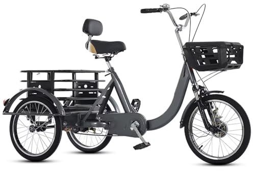 LSQXSS Dreirad für Erwachsene mit großem Einkaufskorb, 3-Rad-Cruiser-Bike mit Verstellbarer Sattelstütze, Doppelbremsen, Tretunterstützung für Senioren, Doppelkette, Vorderradfederung