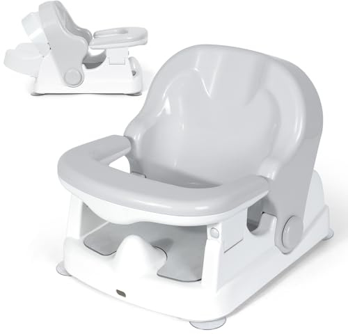 Orzbow Polyvalent Siege de Bain pour Bebe, Stable Transat de Bain pour Bebe avec Dossier Réglable en Trois Positions pour 3-24 Mois, Antidérapant Siege Bain Bebe avec Puissante Ventouse, Gris