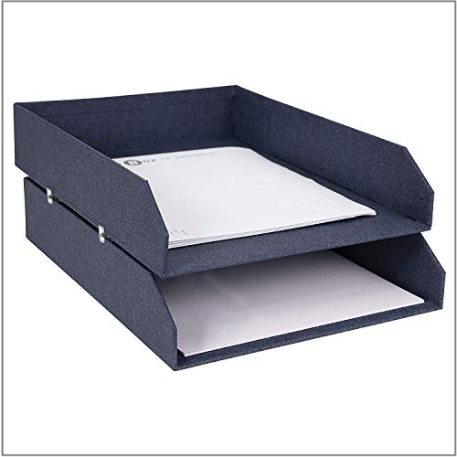 BIGSO Hakan 2er-Set Briefablage A4 – Aufbewahrungsbox stapelbar mit Griff – Schreibtischablage für Briefe, Dokumente & Unterlagen – Ordnungssystem aus Faserplatte mit Papier – blau