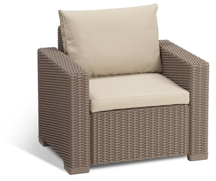 Keter California Set 2 Poltrone in Rattan, Set di 2 Divanetti con Cuscino Incluso Color Cappuccino