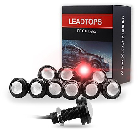 LEADTOPS 10Pcs 18mm 12V Red Eagle Eye LED Car Fog DRL Daytime Running Light Backup Reverse Tail Rock Lights Small bulb (Red light, Black Case)