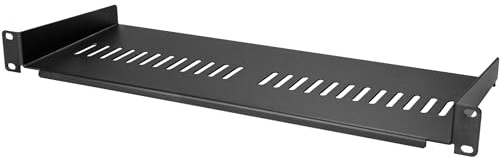 StarTech CABSHELF1U7V Belüfteter Server Schrank Fachboden 1 HE, 17.7 cm Schwarz | Perforierte Rackablage, Serverschrank, Netzwerkschrank, Rackmontage, Heavy Duty, 18cm, Kragarm