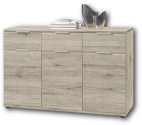 Stella Trading Universal Kommode in San Remo Eiche Optik, hell - Schlichtes Sideboard mit viel Stauraum für Ihren Wohnbereich - 135 x 90 x 40 cm (B/H/T)