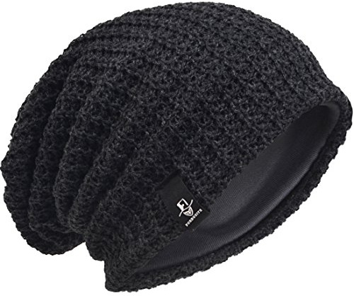 Hommes Bonnets Slouch Beanie Crâne Tricoter Grand Ski Hiver Chapeaux B08, Gris, Circonférence: 54-58cm