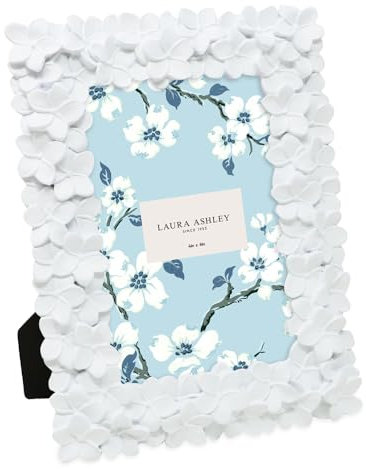 Laura Ashley 4x6 White Flower Textured Hand-Crafted Resin Picture Frame w/Easel & Hook for Tabletop & Wall Display, Decorative Floral Design Home Décor, Photo Gallery, Art (4x6, White)