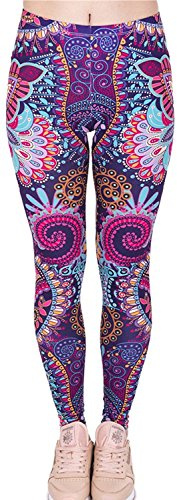 Tamskyt Damen Full Length Yoga Leggings Fitness Laufen Pilates Tights Gym Skinny Pants 8/10 / 12 Stretchy, Mandala-Blume, One size